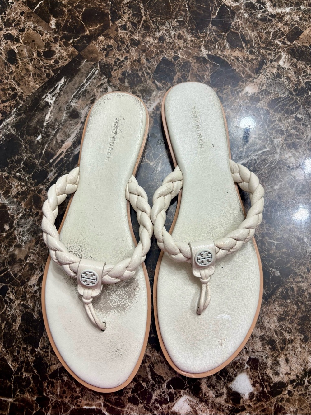 Tory Burch Braided Leather Thong Sandals in Cream 9